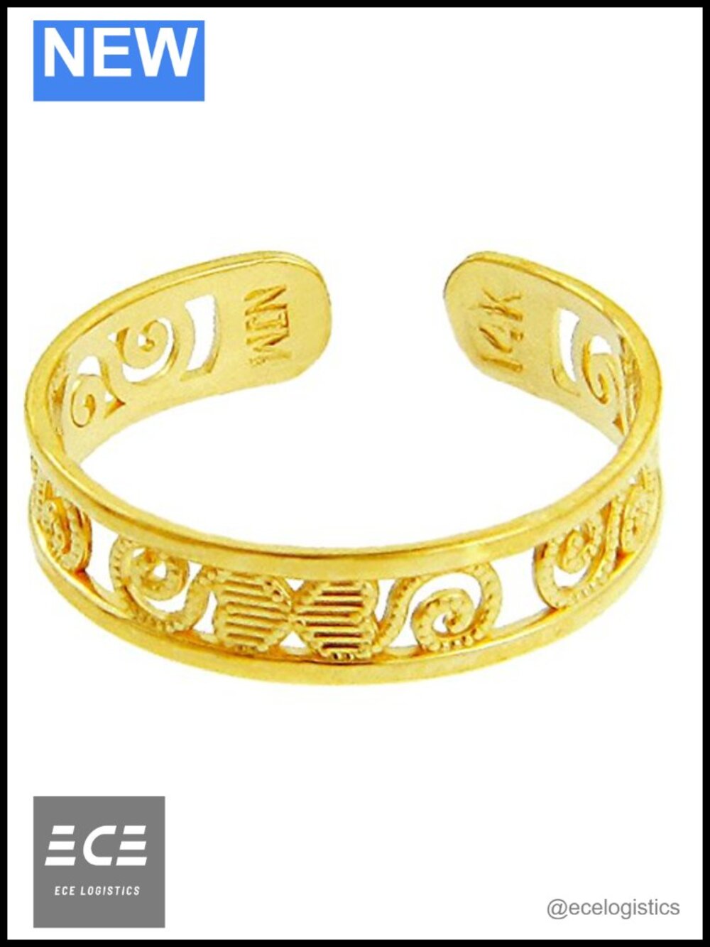 10K Yellow Gold Filigree Toe Ring Bohemian Chic Adjustable